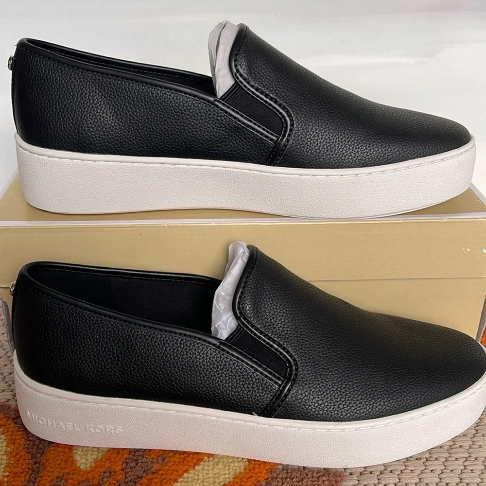 Michael Kors TEDDI SLIP ON TUMBLED FAUX LTHR 49T2TEFP1L Black  Platform Sneakers